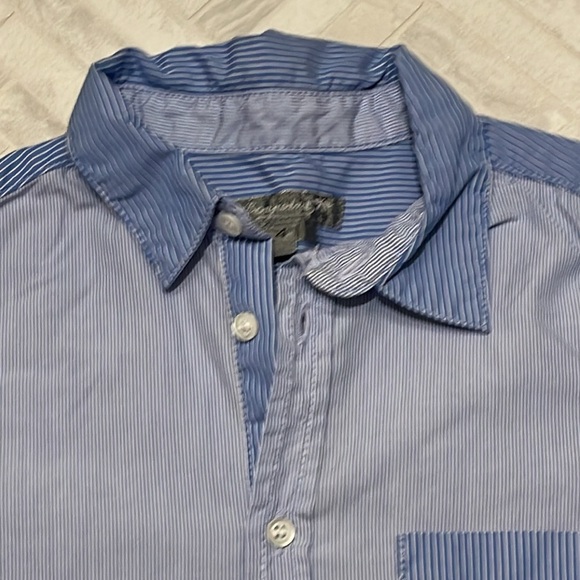 Bonpoint blue striped button down shirt, size 4 - Picture 2 of 4